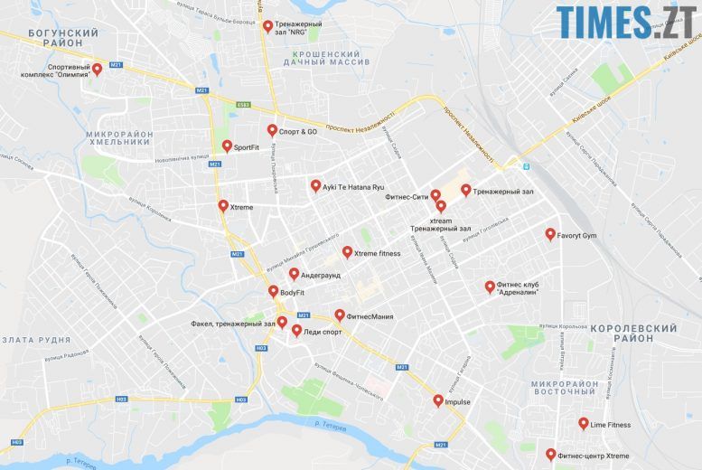 Тренажерні зали Житомира - карта | TIMES.ZT