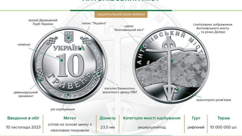 НБУ випустив монету «Антонівський міст»