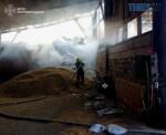 вогнеборець гасить пожежу на фермі у Житомирському районі