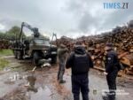 правоохоронці біля колод лісу та лісовоза