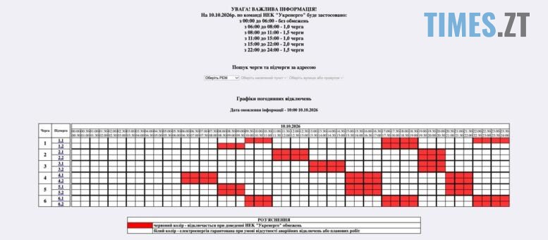 Графік відключення світла
